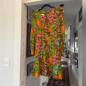 Retro Vintage Floral Long Sleeve Mini Dress